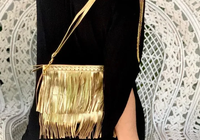 Gold Leather Cross Purse / Clutch